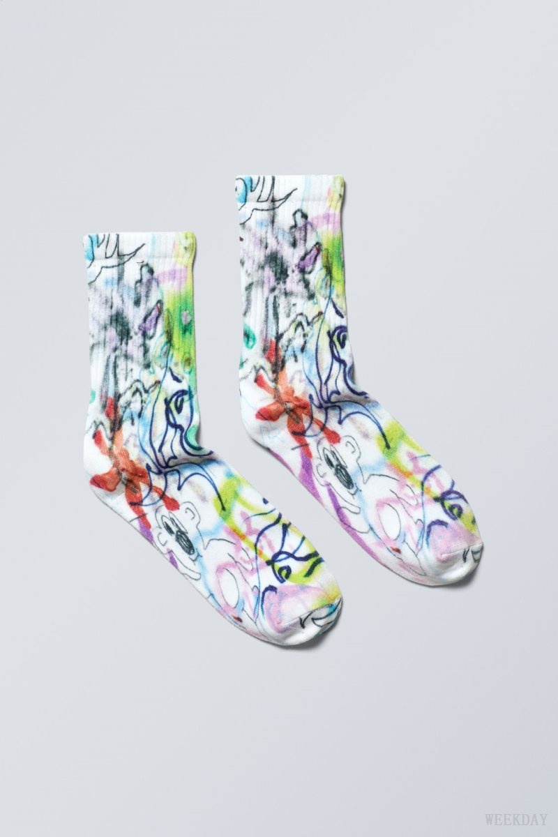 Weekday Grafika Sport Sock Messy Doodle 2 | QIOH7497