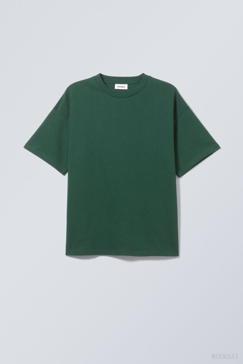 Weekday Great Boxy Heavyweight T-Shirt Sötétzöld | EWRP8131