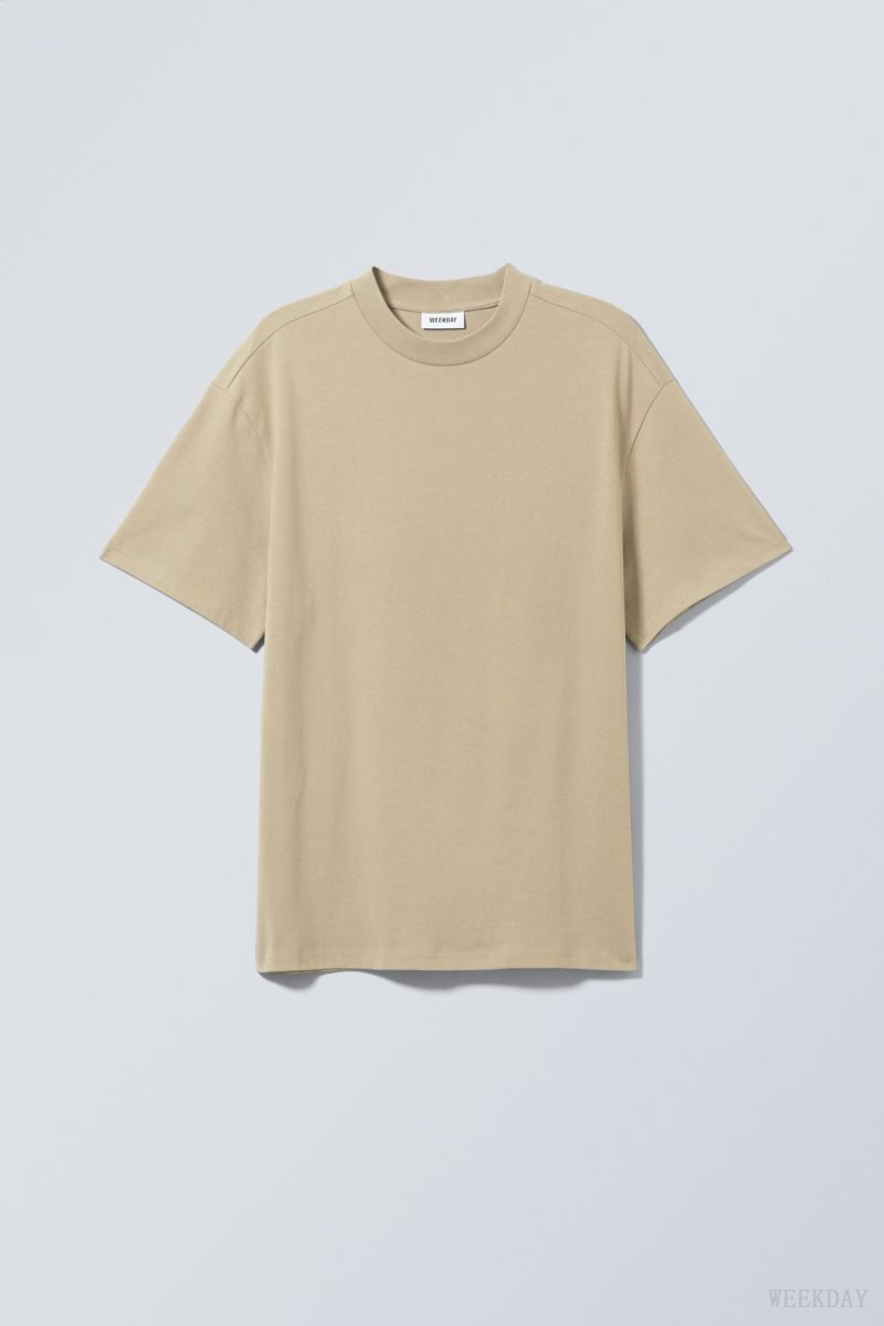 Weekday Great Heavyweight T-shirt Dusty Mole | NQLE5422