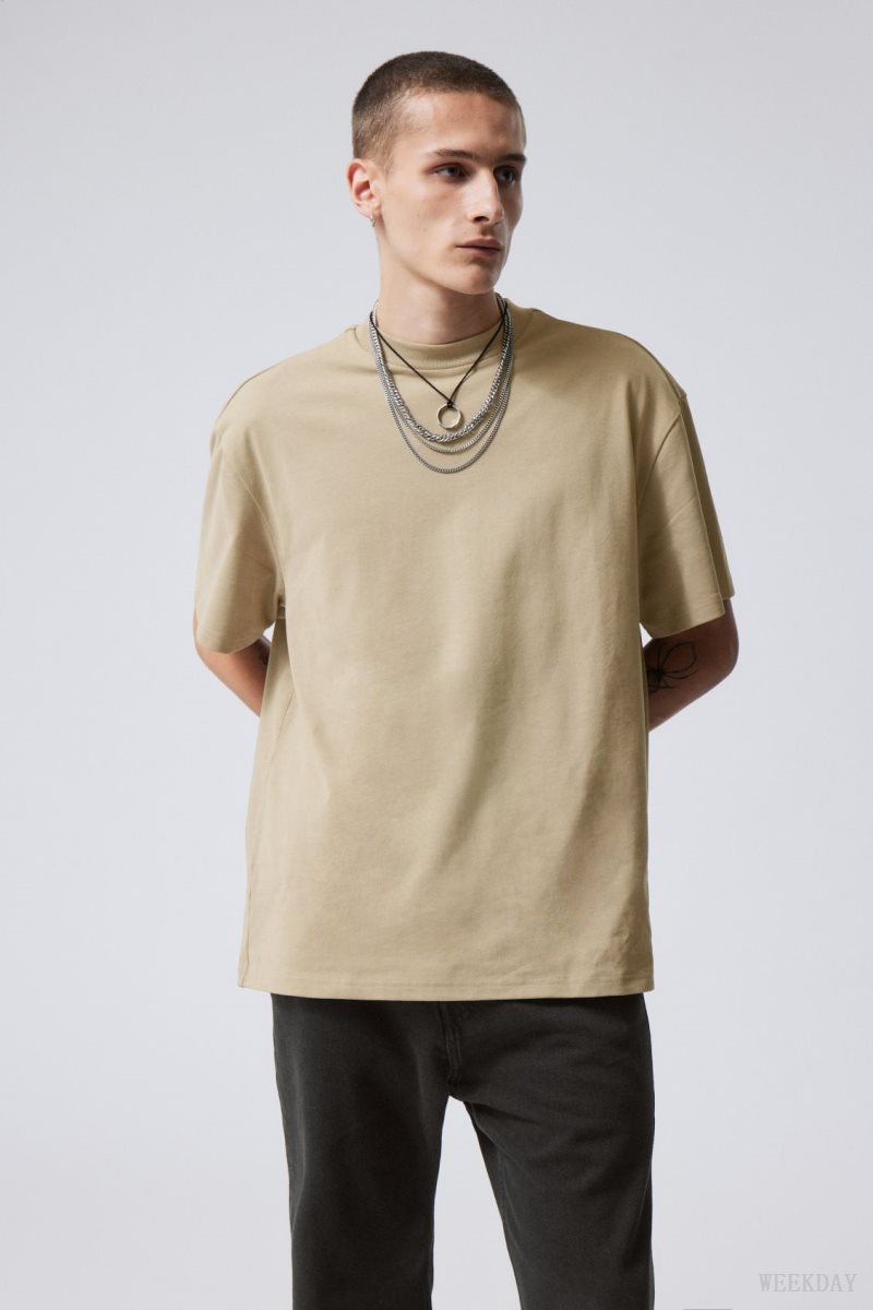 Weekday Great Heavyweight T-shirt Dusty Mole | NQLE5422