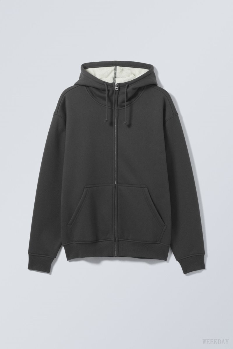 Weekday Hassan Fleece Zip Hoodie Sötétszürke | IVXQ3237