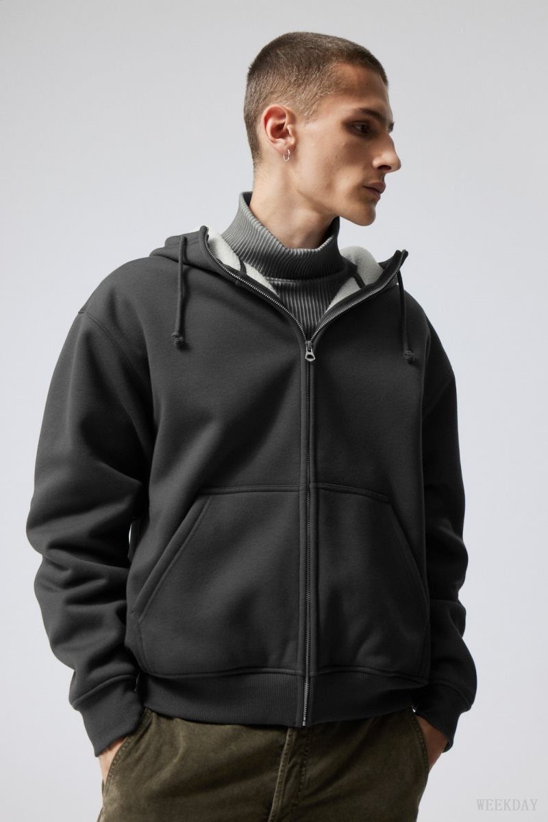 Weekday Hassan Fleece Zip Hoodie Sötétszürke | IVXQ3237