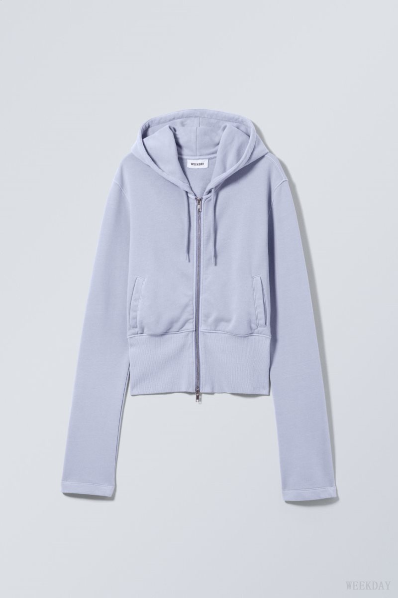 Weekday High Rib Mini Zip Hoodie Világos Lila | URVI9619