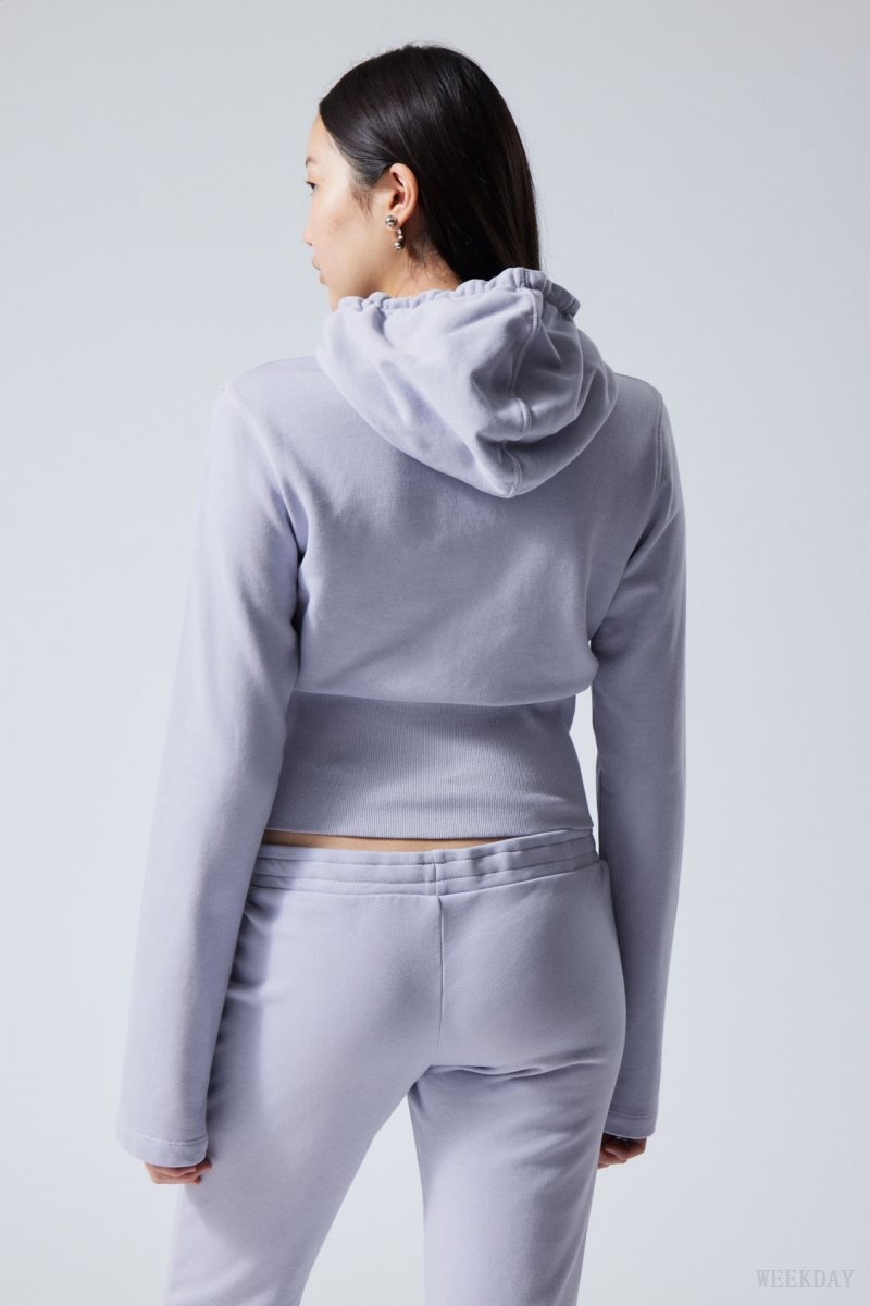 Weekday High Rib Mini Zip Hoodie Világos Lila | URVI9619