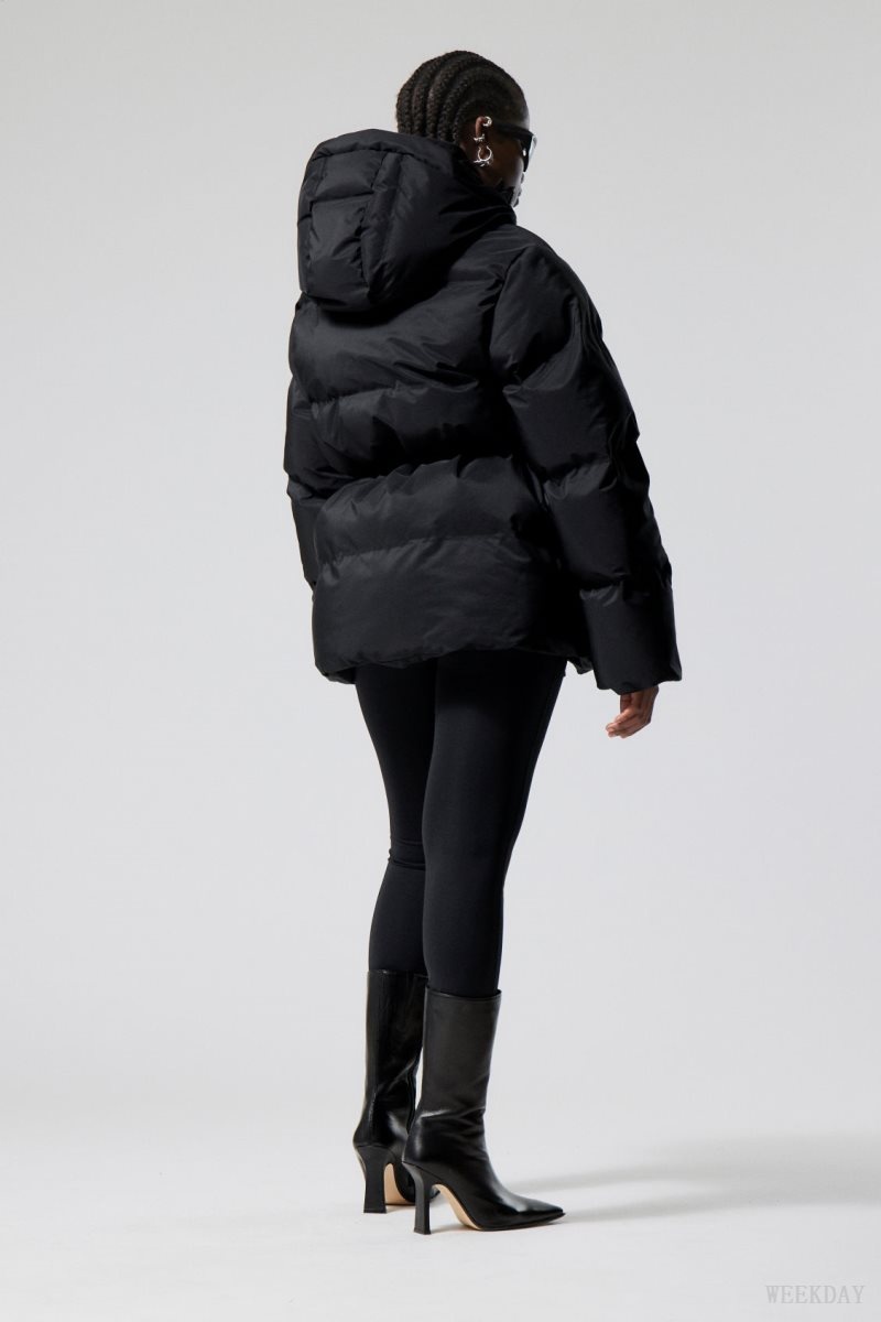 Weekday Illisa Waisted Puffer Jacket Fekete | HFAL0843