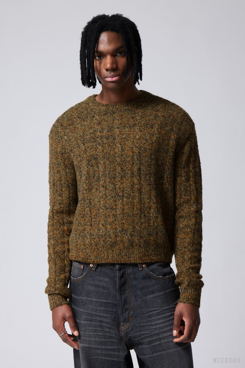 Weekday Jesper Gyapjú Blend Knit Pulóver Dusk Moss | UJWS9663