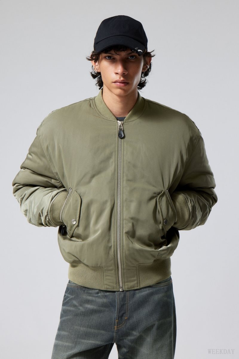 Weekday Jon Bomber Jacket Khaki Zöld | ZSAL1309