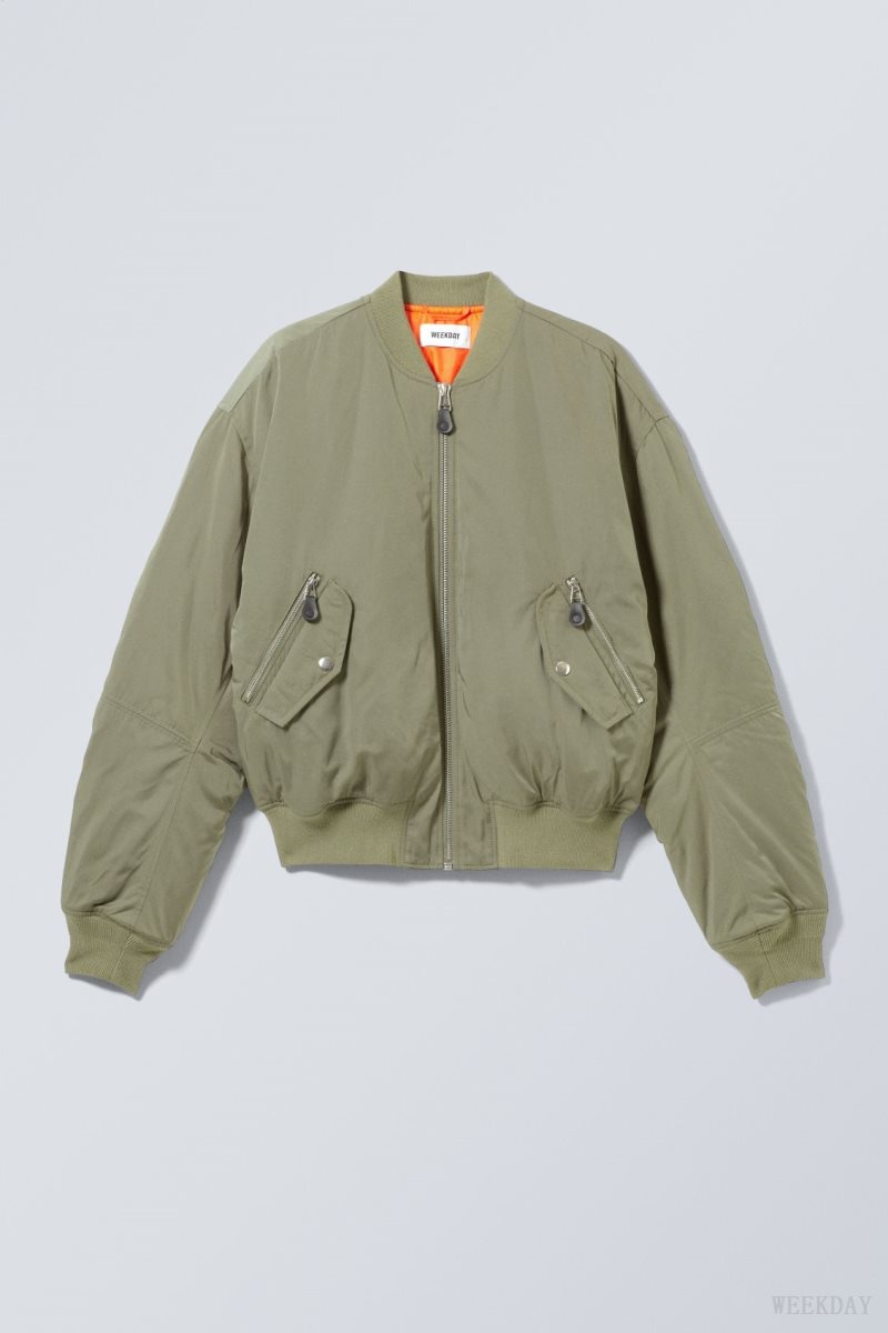 Weekday Jon Bomber Jacket Khaki Zöld | ZSAL1309