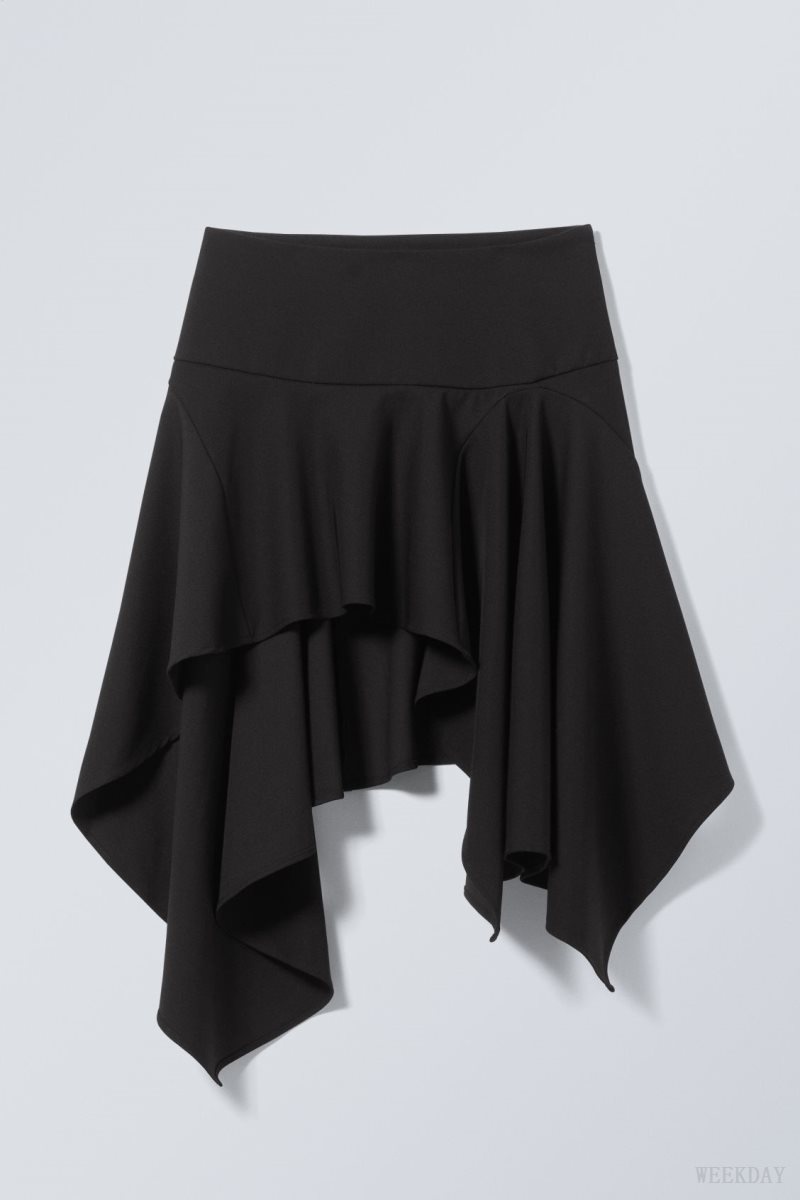 Weekday Joy Asymmetric Midi Skirt Fekete | HKAI0670