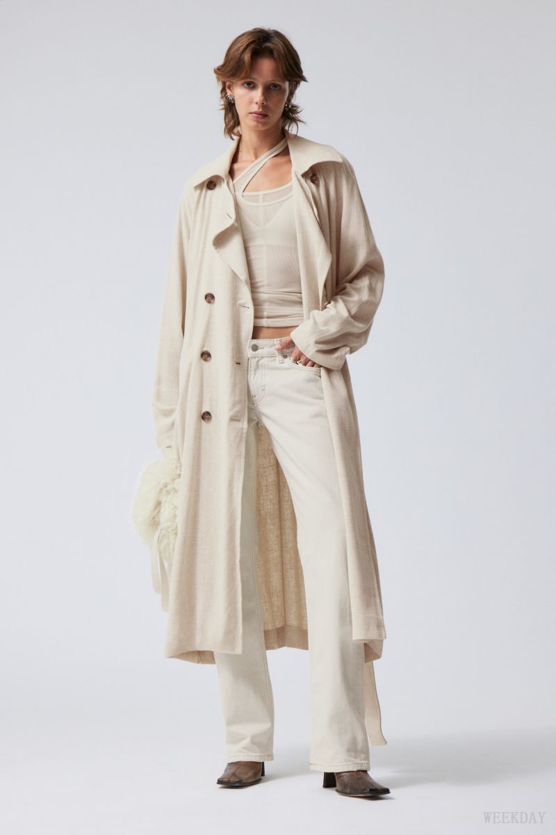 Weekday Julie Linen Mix Trench Ecru | WTXK3133