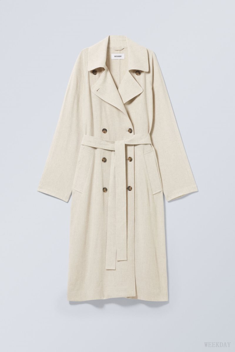 Weekday Julie Linen Mix Trench Ecru | WTXK3133