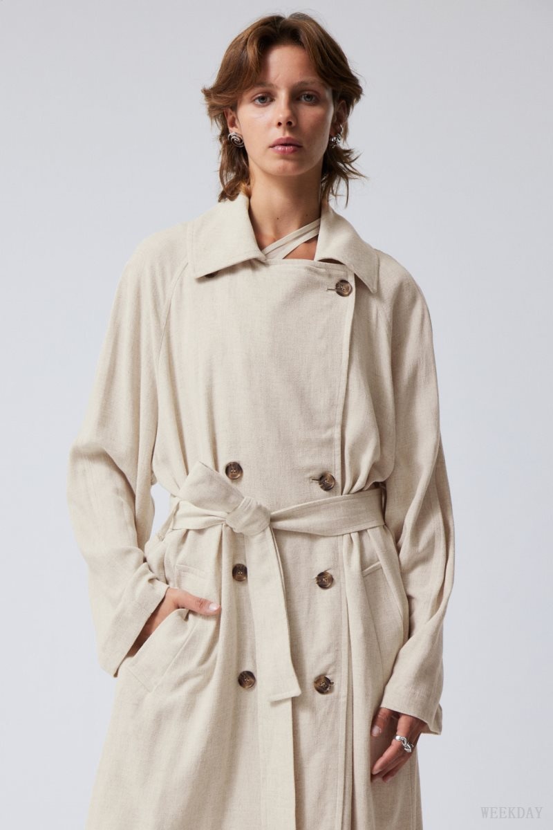 Weekday Julie Linen Mix Trench Ecru | WTXK3133