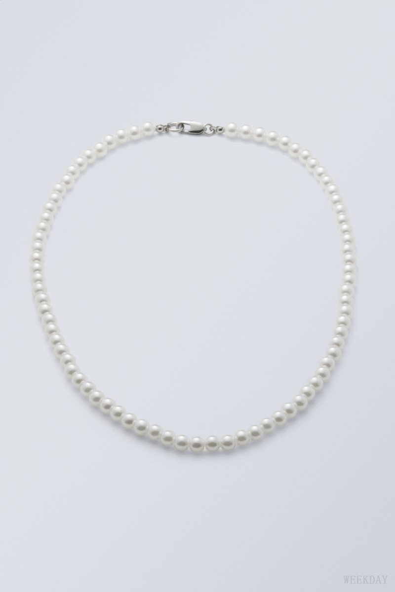 Weekday Kevin Beaded Necklace Pearl | ONSC6496