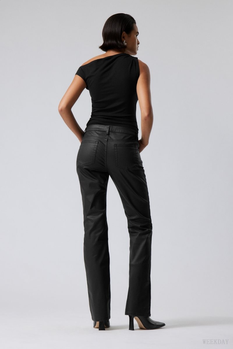 Weekday Lana Coated Trousers Fekete | PGCJ9981