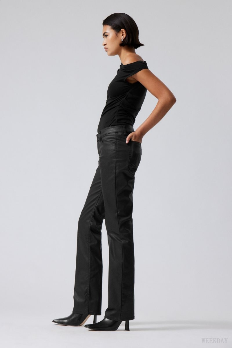 Weekday Lana Coated Trousers Fekete | PGCJ9981