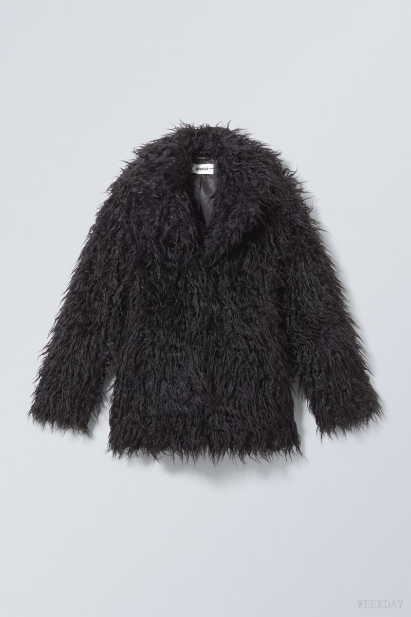 Weekday Lilith Waisted Faux Fur Jacket Fekete | FGFD1095