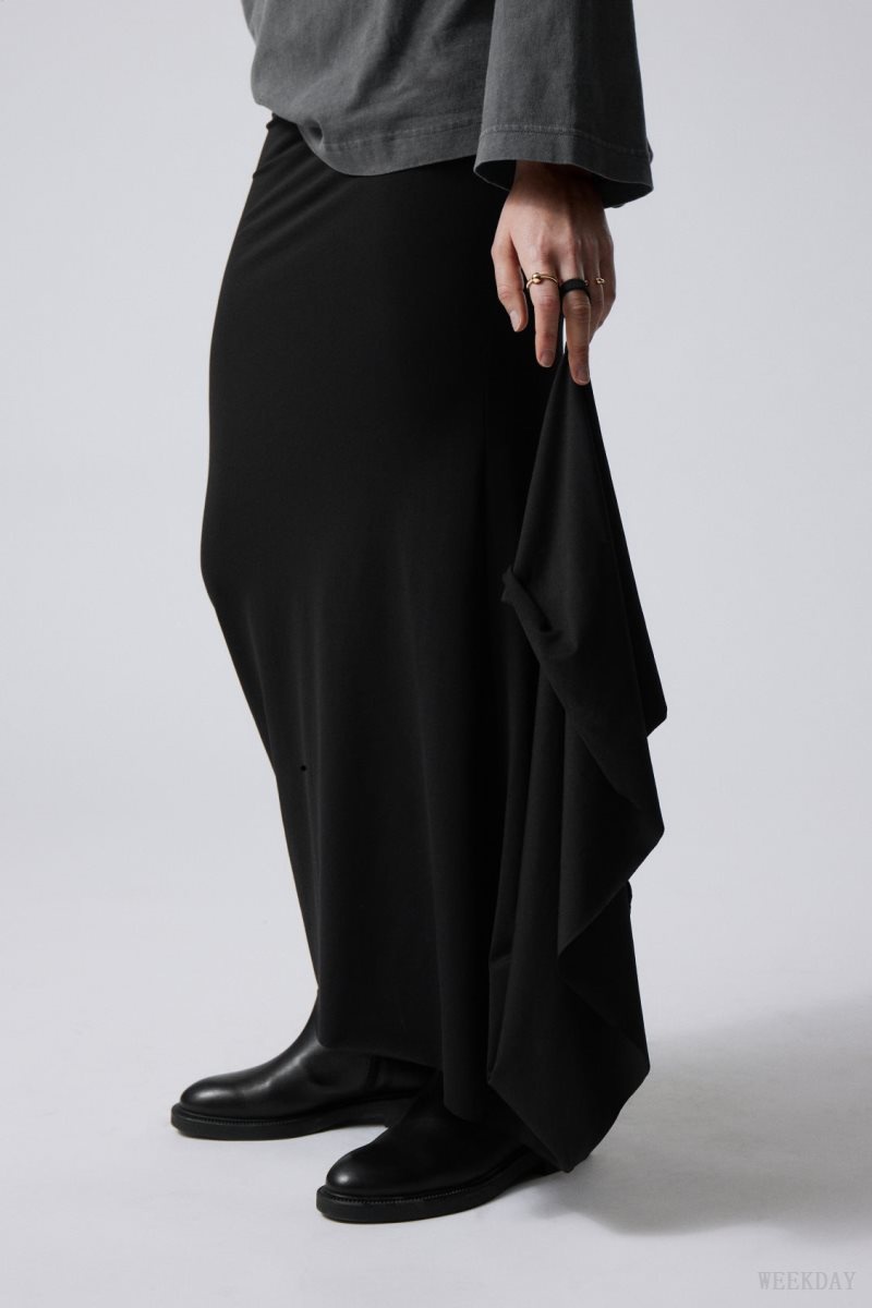 Weekday Long Asymmetric Drape Skirt Fekete | LGBR6862