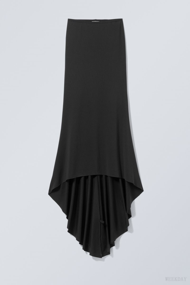 Weekday Long Asymmetric Drape Skirt Fekete | LGBR6862