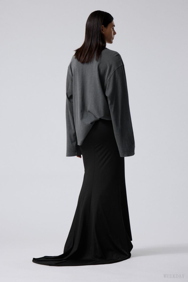 Weekday Long Asymmetric Drape Skirt Fekete | LGBR6862