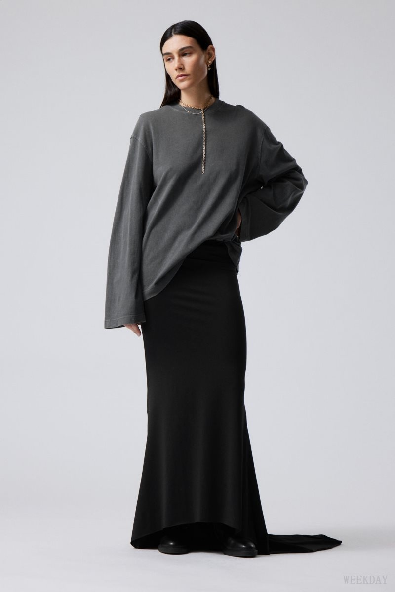 Weekday Long Asymmetric Drape Skirt Fekete | LGBR6862