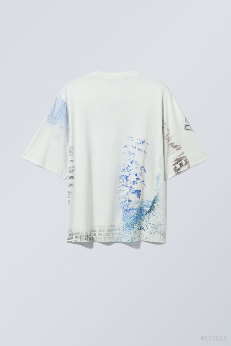 Weekday Loose Fit Printed T-shirt Fehér | IJNO0563