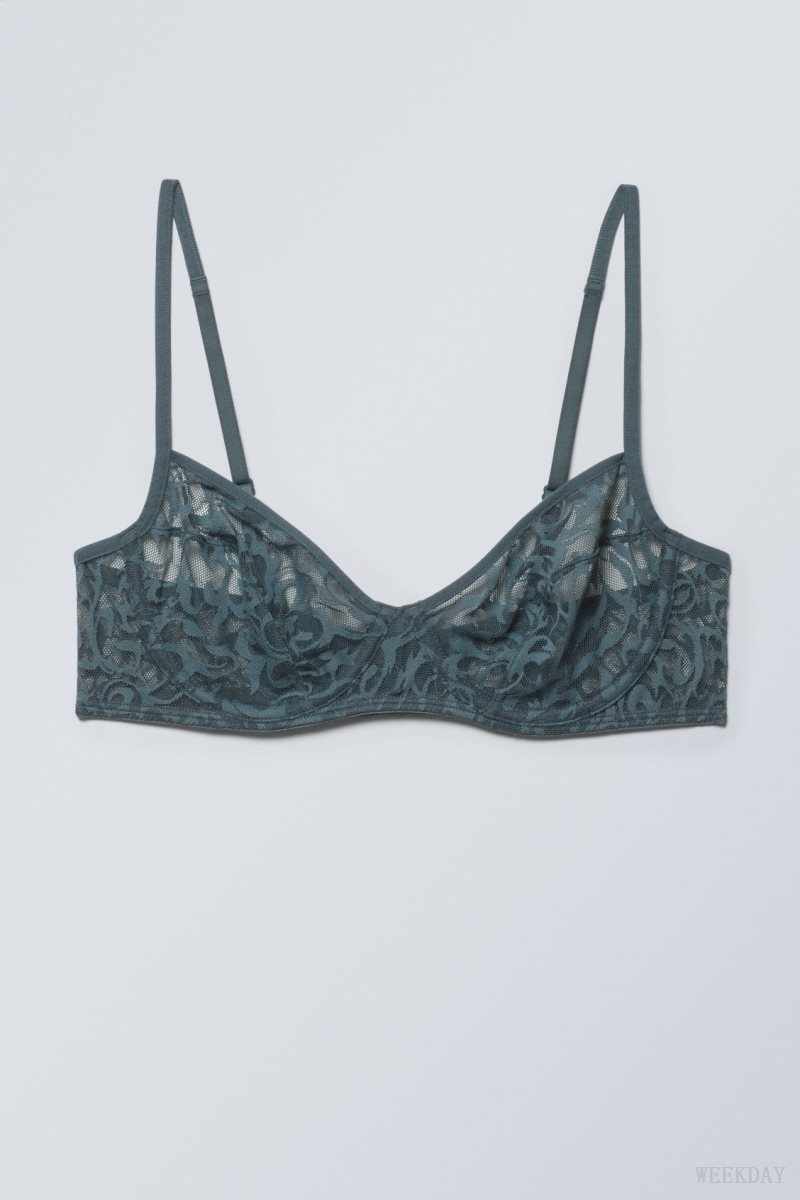 Weekday Lucy Csipke Underwire Bra Melltartó Sötéttürkiz | ZIUC1075