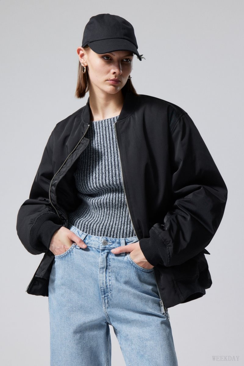 Weekday Lui Oversized Bomber Jacket Fekete | OQES0293