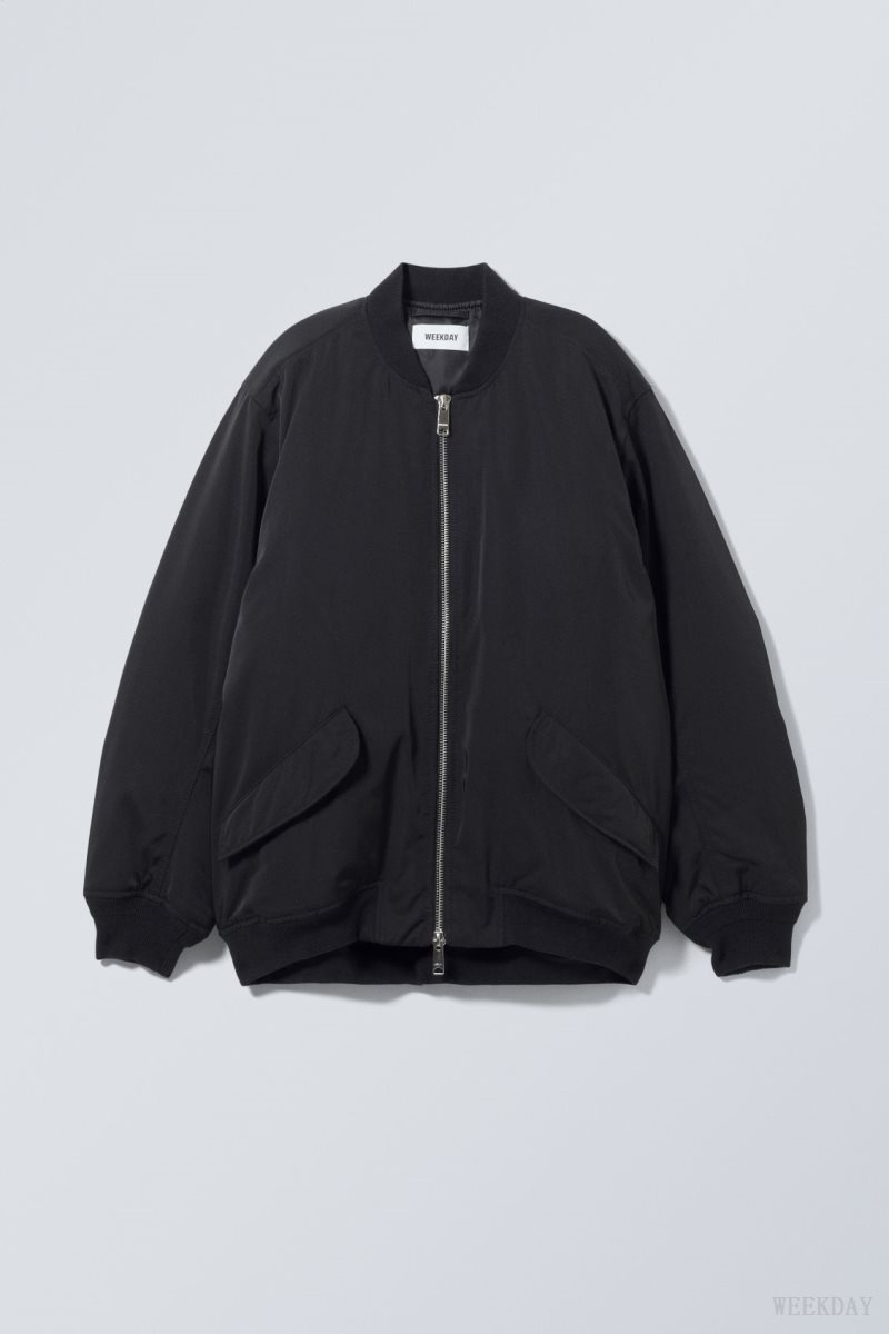 Weekday Lui Oversized Bomber Jacket Fekete | OQES0293