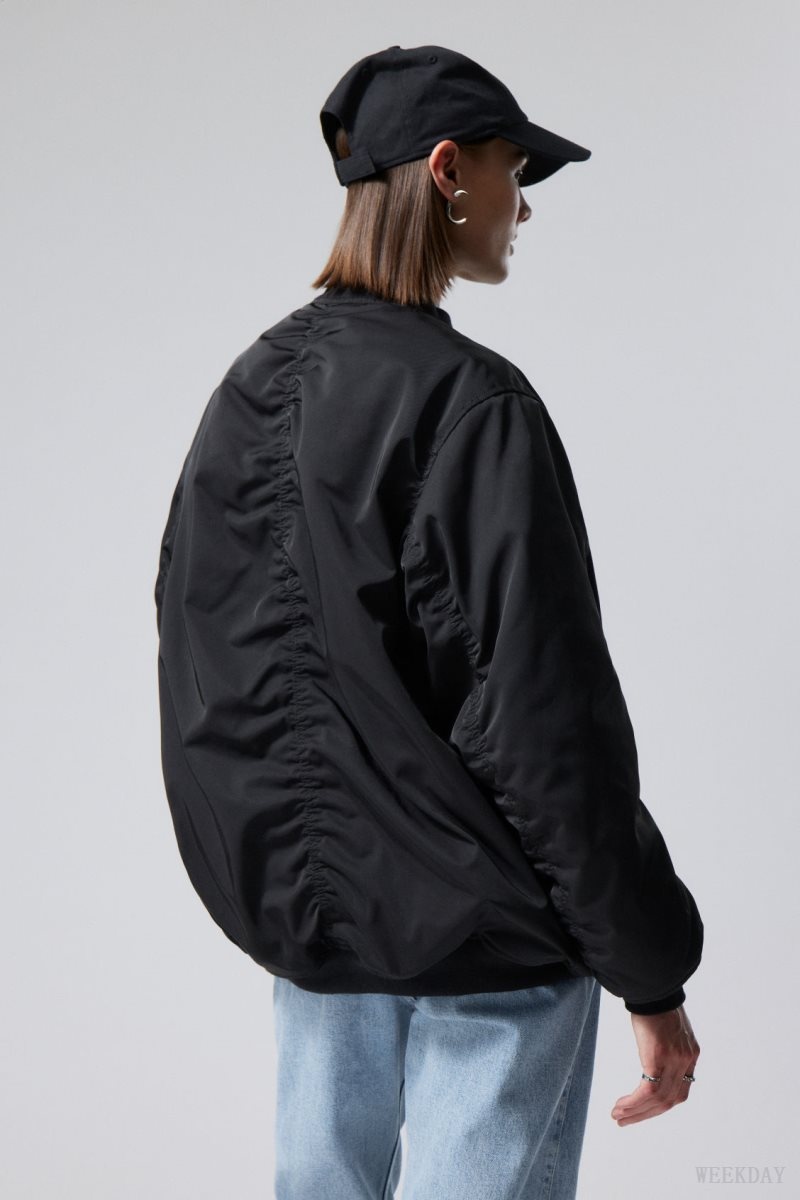 Weekday Lui Oversized Bomber Jacket Fekete | OQES0293