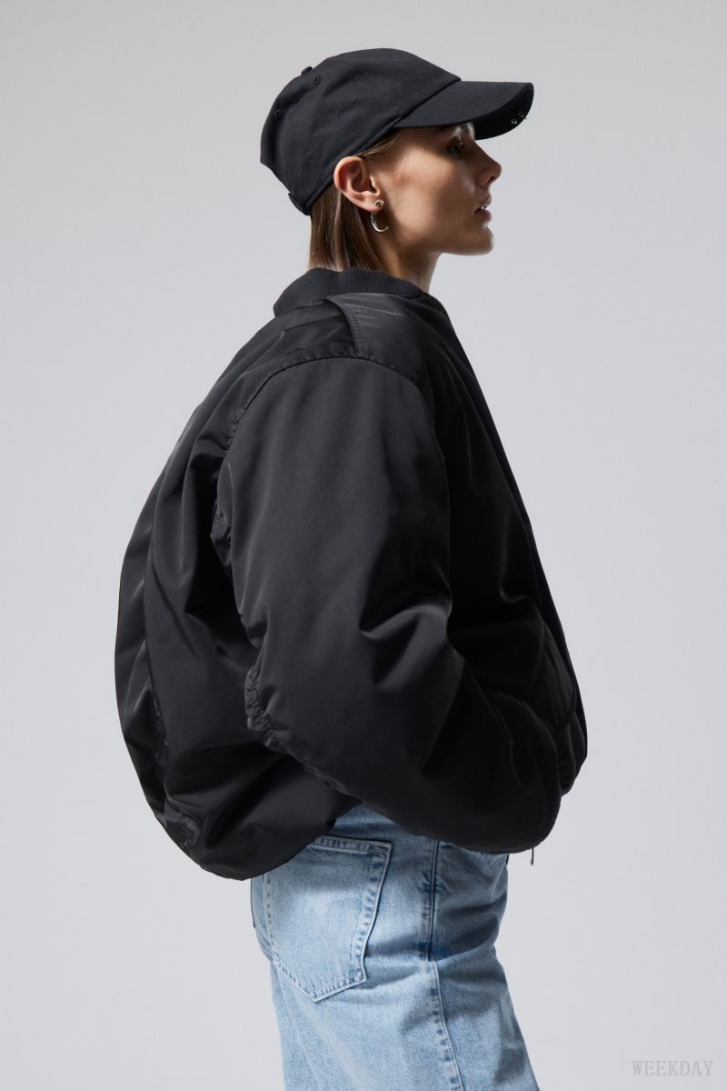 Weekday Lui Oversized Bomber Jacket Fekete | OQES0293