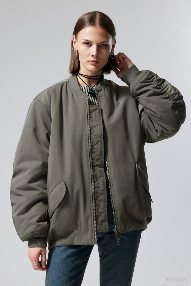 Weekday Lui Oversized Bomber Jacket Khaki Zöld | LPCJ4722