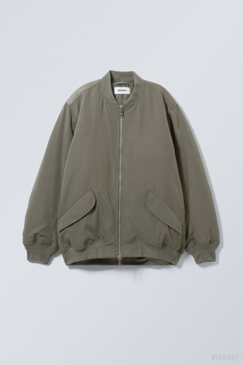 Weekday Lui Oversized Bomber Jacket Khaki Zöld | LPCJ4722