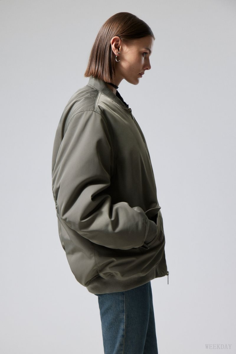 Weekday Lui Oversized Bomber Jacket Khaki Zöld | LPCJ4722