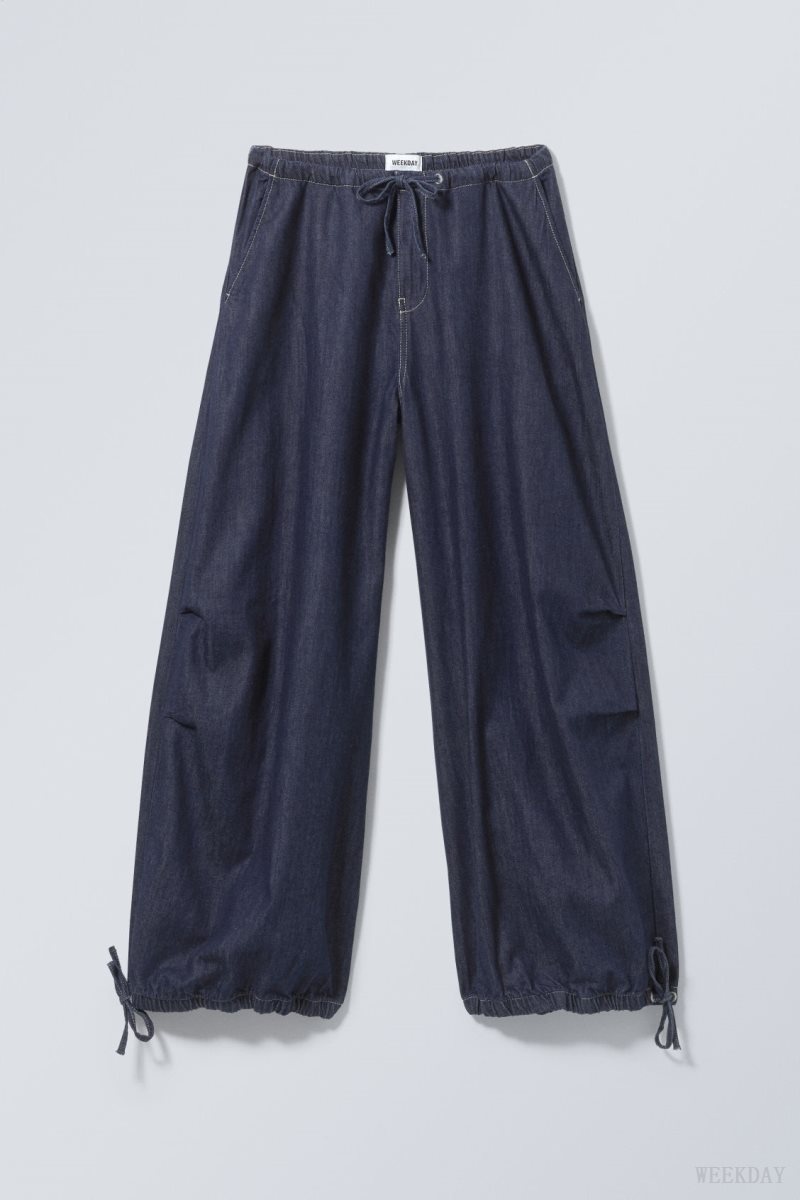 Weekday Luisa Denim Baggy Parachute Trousers Kék | CRLO8633