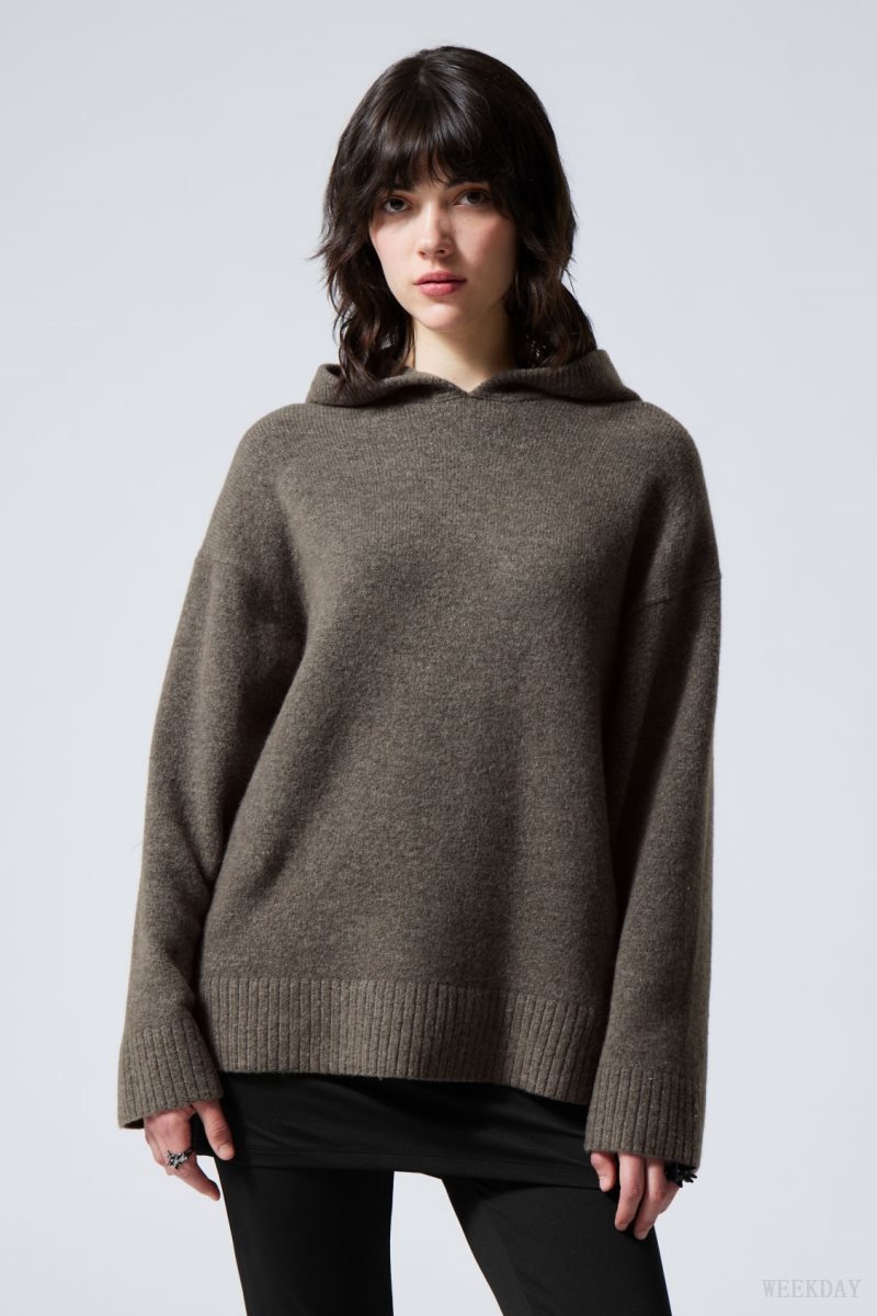 Weekday Marla Oversized Soft Knit Hoodie Sötét | IJIG0851