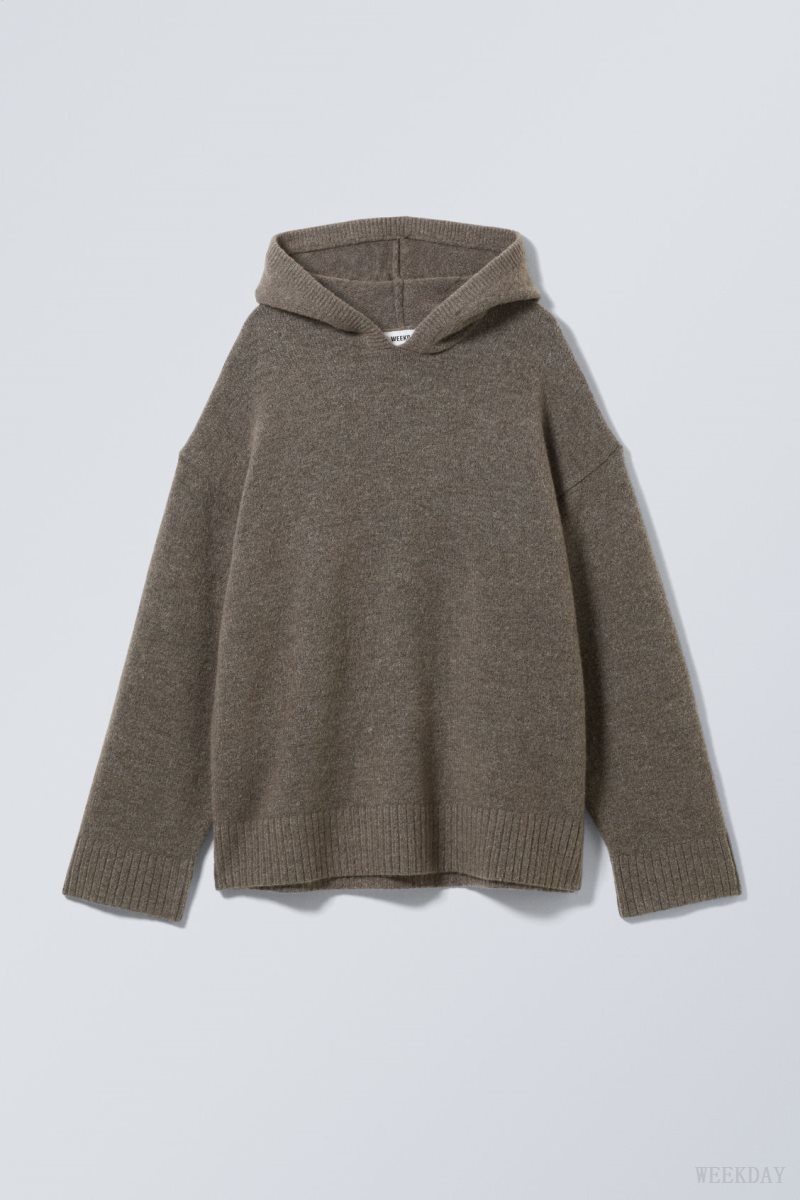 Weekday Marla Oversized Soft Knit Hoodie Sötét | IJIG0851