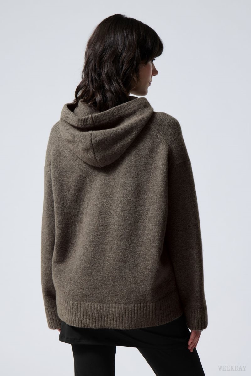 Weekday Marla Oversized Soft Knit Hoodie Sötét | IJIG0851