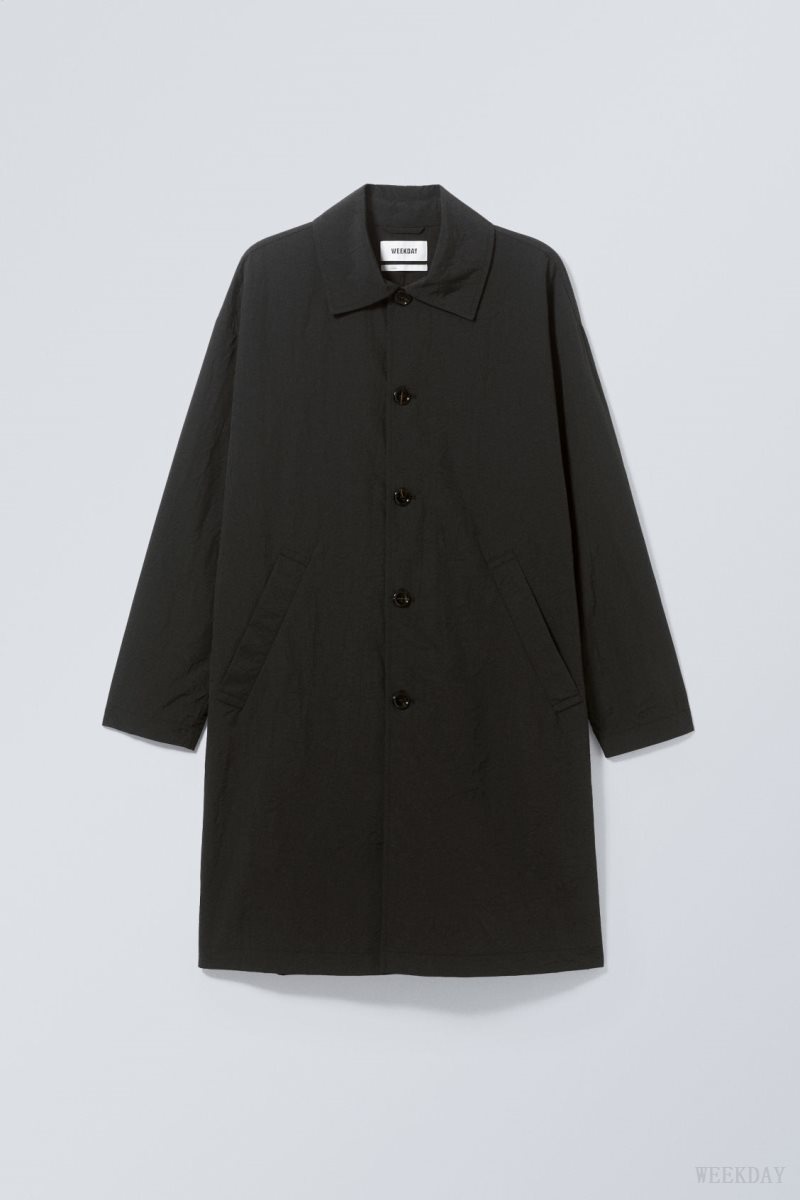 Weekday Matty Oversized Nejlon Coat Fekete | PUDS5936