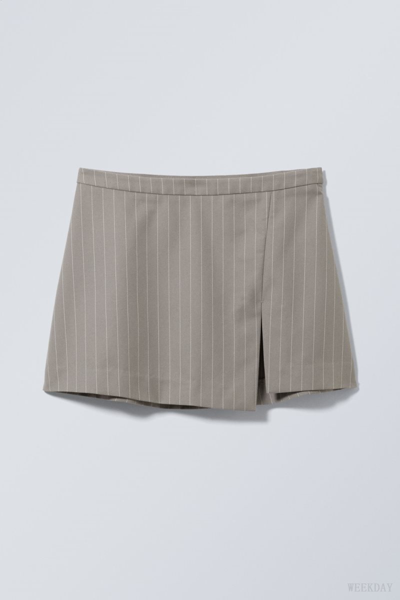 Weekday Mel Pinstripe Mini Skirt Szürke | NJFS2457