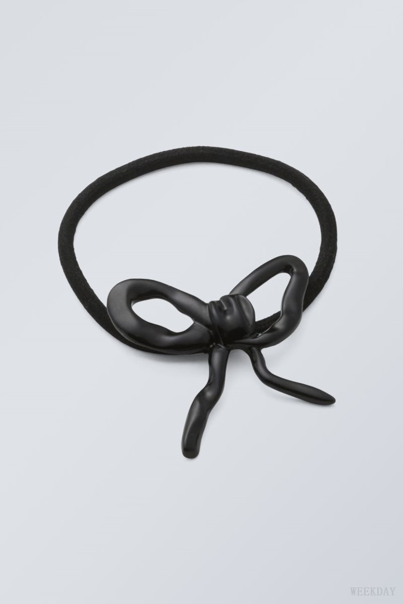 Weekday Metal Bow Hair Elastic Fekete | KZSB7008