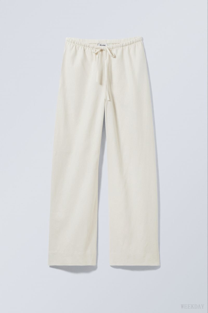 Weekday Mia Linen Mix Trousers Fehér | CMFB5072