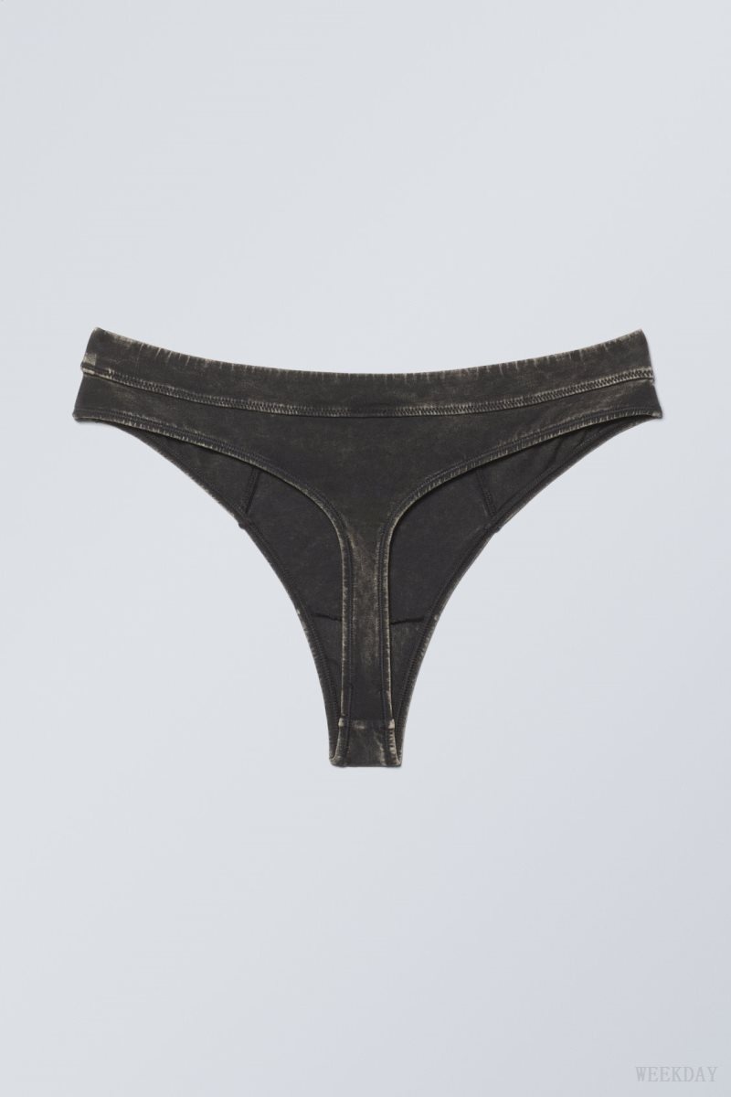 Weekday Miley Washed Pamut Tanga Tanga Fekete | BUYT5033