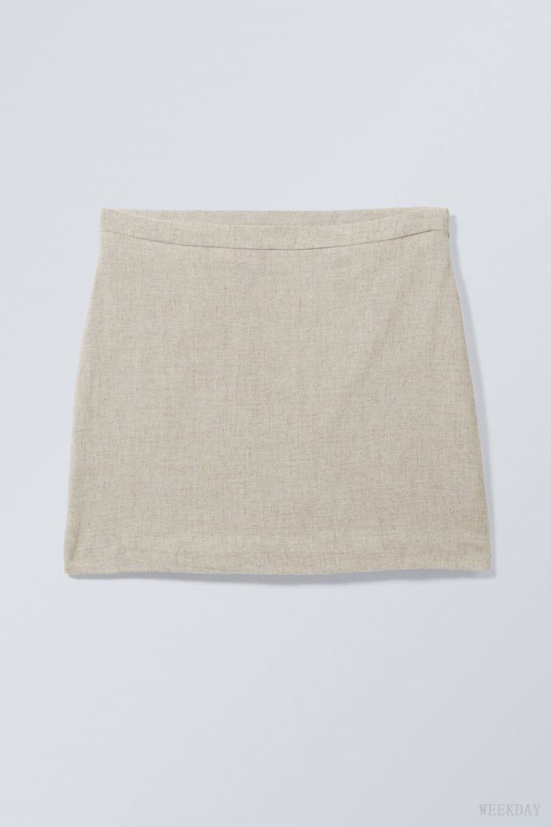 Weekday Millie Linen Mix Mini Skirt Ecru | HFRD9877