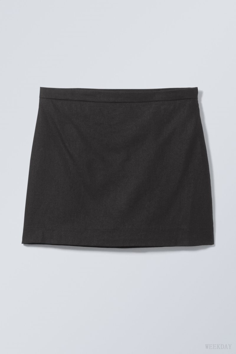 Weekday Millie Linen Mix Mini Skirt Fekete | FYZH0773