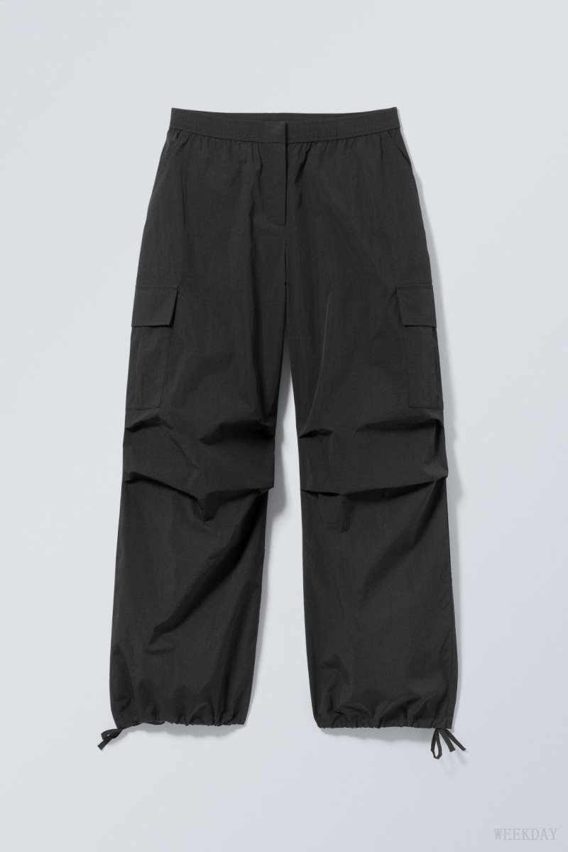 Weekday Nila Parachute Trousers Fekete | UZKJ3052