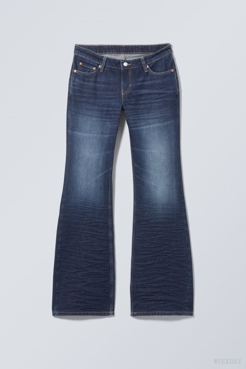 Weekday Nova Low Bootcut Wrinkle Jeans Kék | OBMV5543