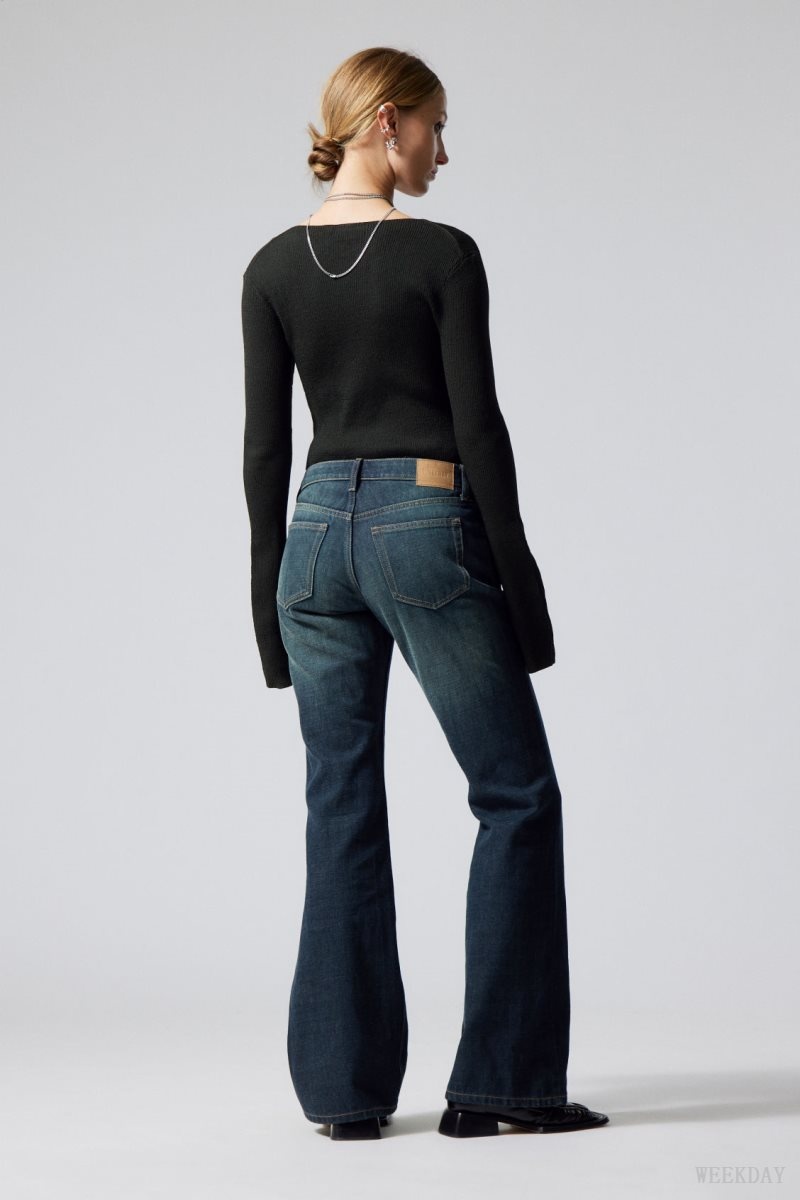 Weekday Nova Low Slim Bootcut Jeans Kék | WJDD3853