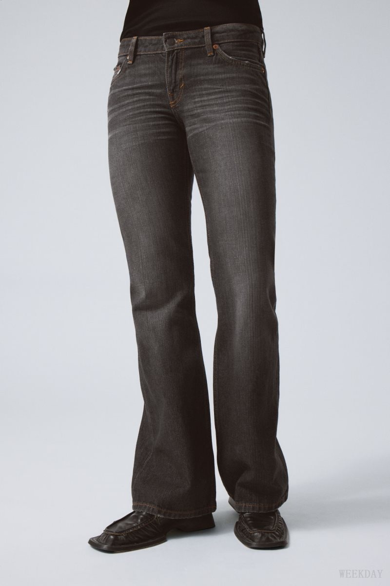 Weekday Nova Low Slim Bootcut Jeans Szürke Fekete | XNBN6157