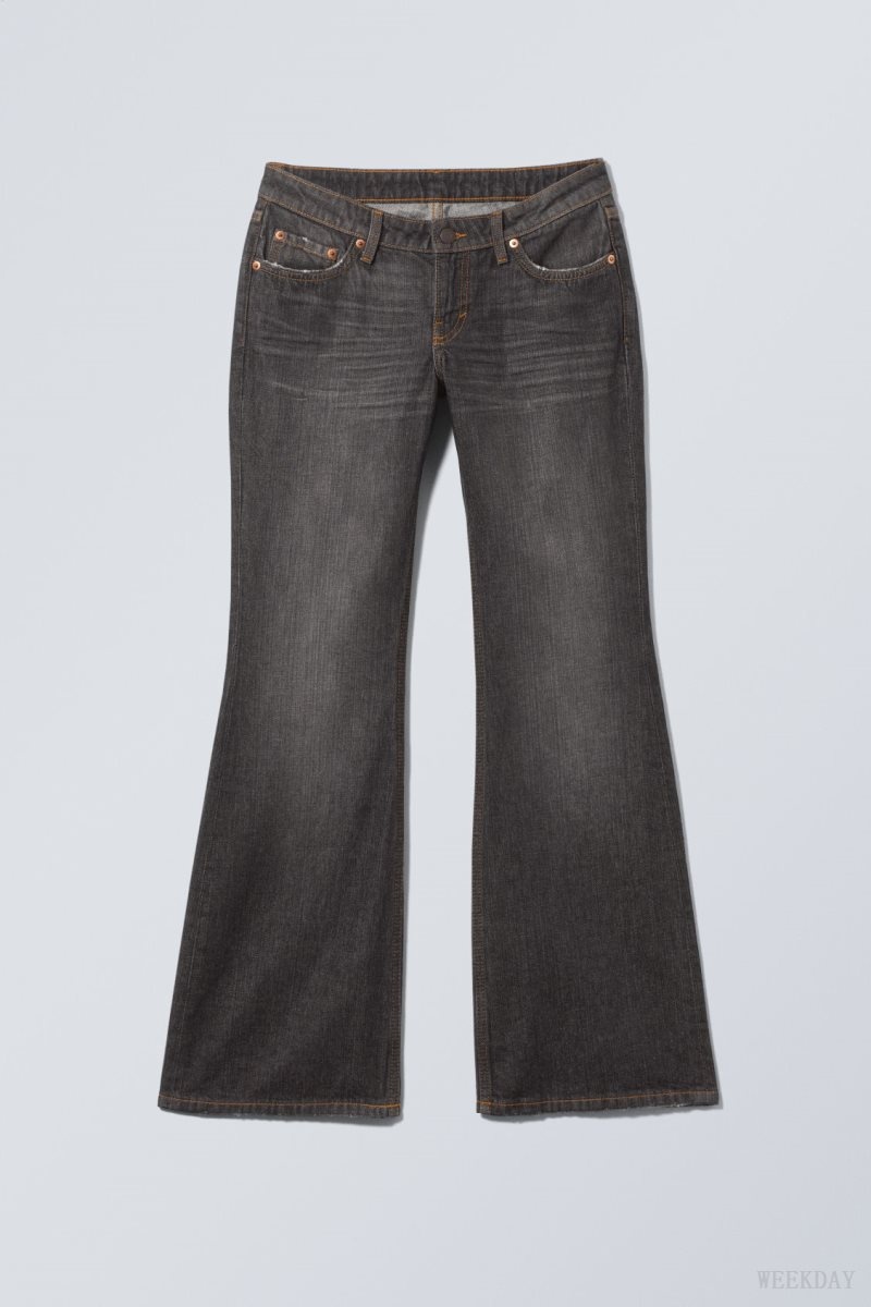 Weekday Nova Low Slim Bootcut Jeans Szürke Fekete | XNBN6157