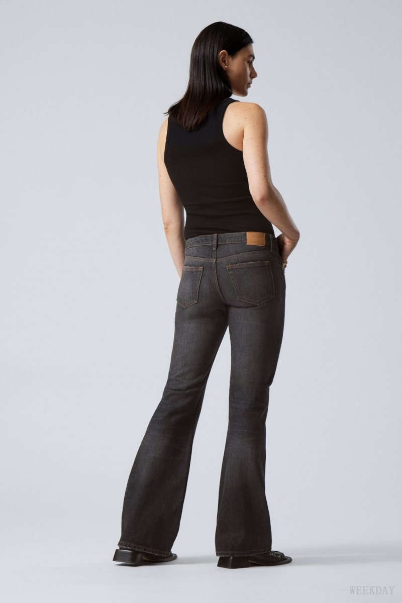 Weekday Nova Low Slim Bootcut Jeans Szürke Fekete | XNBN6157